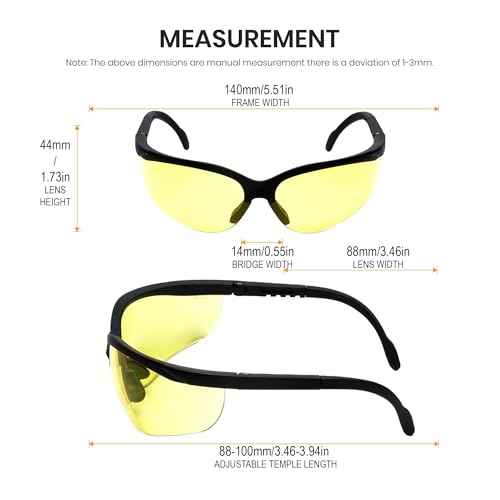 UV Protection Adjustable Safety Glasses with Yellow Tint, 7821