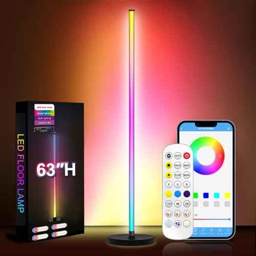 63¡ÈH RGB Floor Lamp, LED Corner Lamp,16 Million DIY Colors, 68+ Scenes, Music Sync, App & Remote Control (1 Pack)