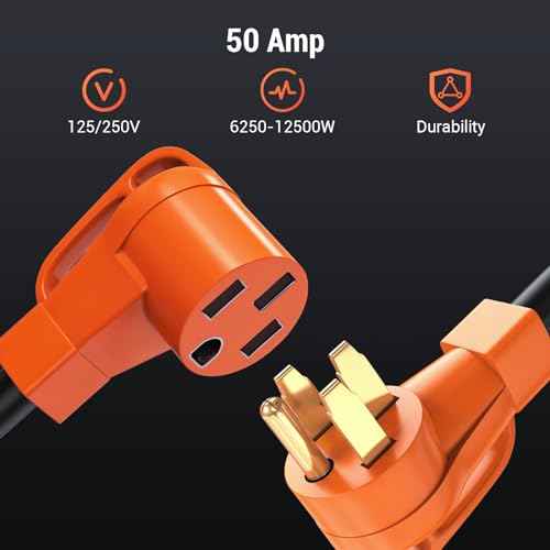Tera Extension Cord 50 Amp RV & EV 3 FT: NEMA 14-50P to 14-50R 4 Prong 250V Heavy Duty with Grip Handle Cord Organizer 6/3+8/1 Gauge STW RV Power Cord for Tesla J1772, Orange