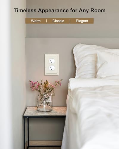 Light Almond 2-Pack Unbreakable Polycarbonate Duplex Outlet Cover Plate - Beaded Border