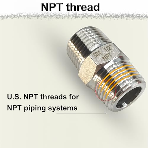 feyadaper 1 Inch Male Hex Nipple Pipe Fittings 304 Stainless Steel, 2pcs - NPT Threaded Connectors for Plumbing & Gas