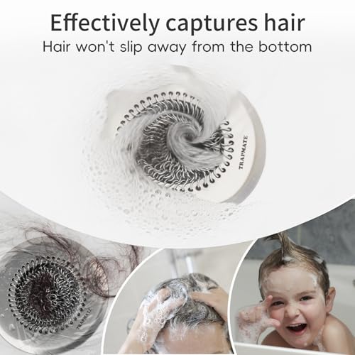 TRAPMATE Silver Shower Drain Hair Catcher - Easy Flip Clean Bathtub Protector