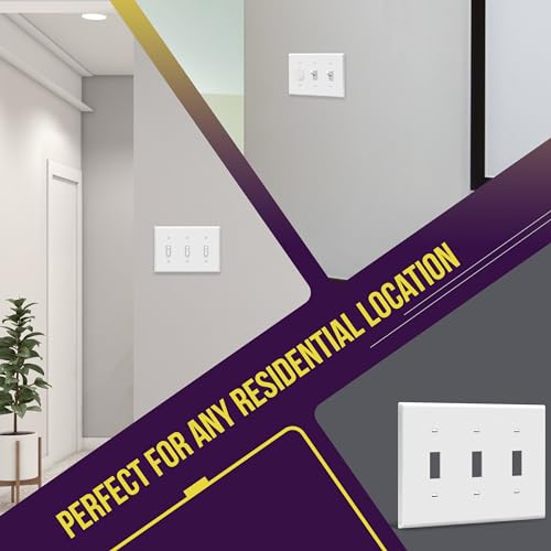 ENERLITES White Triple Light Switch Wall Plate, 3-Gang, Standard Size, Gloss Finish, With Screws