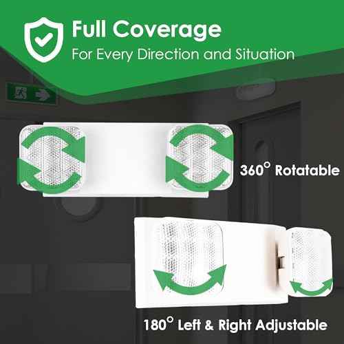GRUENLICH LED Emergency Light, Exit Lighting Fixtures with Two LED Heads and Back-Up Batteries, UL 924 Qualified, 120/277 Voltage, 1-Pack