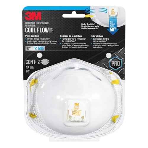 3M N95 Respirator 9511, Cool Flow Valve, 2 Pack, NIOSH-APPROVED, Advanced Filter Media For Easy Breathing, Comfortable For Long Periods Of Wear, Helps Filter Pollen, Mold Spores & Dust (8511PA1-2A-PS)