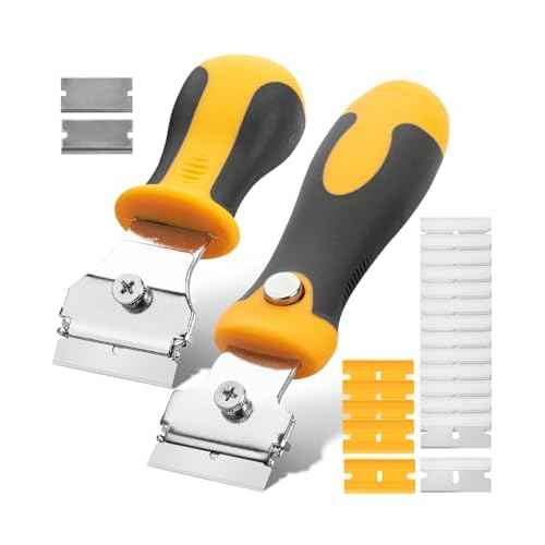 Bates- Razor Blade Scraper Set, 2 Pack, Standard and Adjustable Handle, Extra 20 Blades, 13x Stainless Steel, 2x Carbon Steel, 5x Plastic Blades, Razor Scraper Tool with Built-in Storage