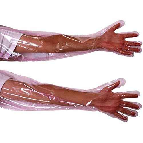 50 Pcs Insemination Long Gloves Disposable Plastic Film Gloves, Veterinary Insemination Rectal Long Gloves 35 inch Long for Livestock Gastrointestinal Examination