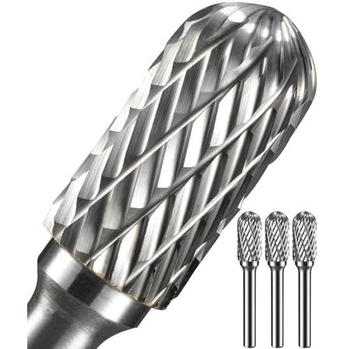 3Pcs 1/4 Carbide Burr Set 1/4" Shank Head Dia 1/2" Dome-End Cylinder Die Grinder Bits Rotary Tools Attachment Kit Rasp Accessories Metal Wood Stone Steel Grinding Deburring Cutting Porting