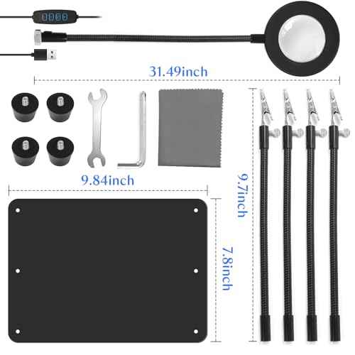 NZQXJXZ Helping Hands Soldering Station with 3x Magnifying Glass and Light, Soldering Holder Metal Circuit Board Holder 4 Flexible Metal Arms Magnetic Helping Hand for Soldering, Assembly, Repair