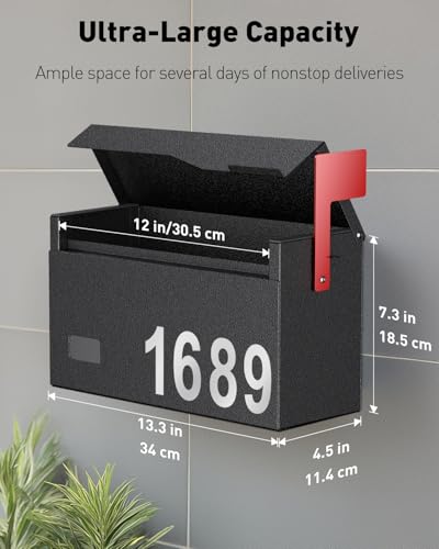 Uniclife Wall Mount Mailbox No Lock with Flag - Outdoor Steel Drop Box