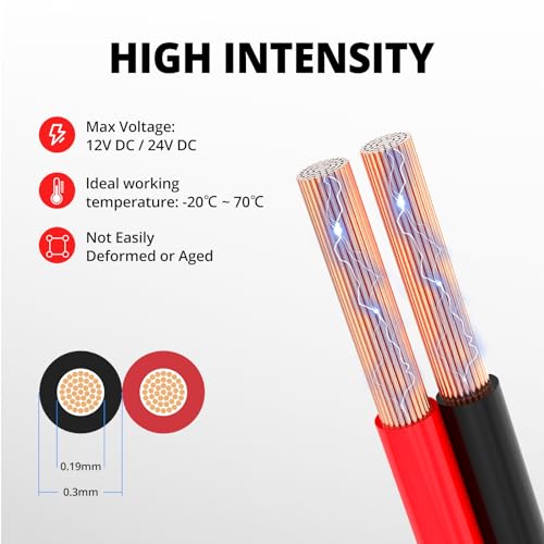 NAOEVO 10 Gauge 2 Conductors Electrical Wire 50ft Red & Black CCA