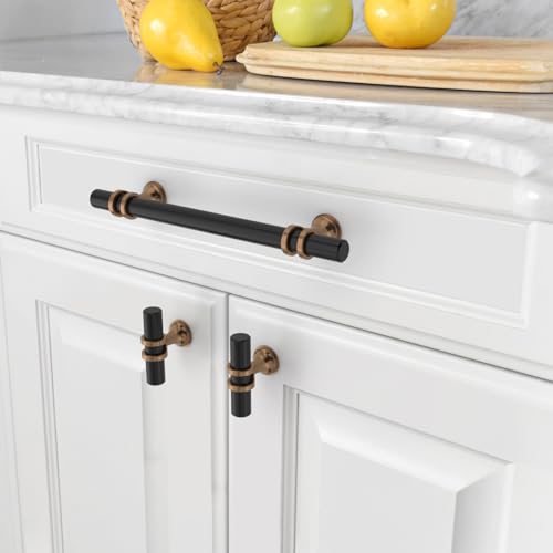Asidrama 10 Pack Champagne Bronze & Matte Black Cabinet Knobs - Kitchen & Dresser Hardware