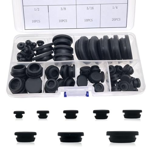 Black Silicone Hole Plugs Kit 80pcs, 7 Sizes - Automotive, Plumbing, DIY