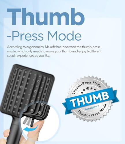 MakeFit Matte Black Filtered Shower Head with 6 Modes - High Pressure Handheld Shower
