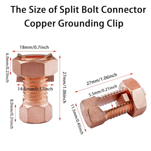 Copper Split Bolt Connectors 6 Pack - Ground Wire Clamps for 6-8 AWG Copper Wires