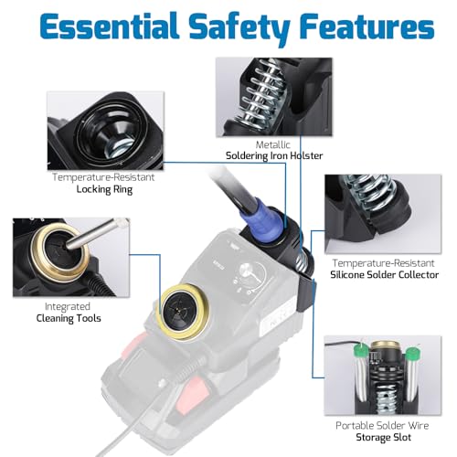 WEP 937D-I 3 Cordless Soldering Iron Kit Compatible with Milwaukee 20V/18V Battery, with Integrated Iron Holder, Digital Display, 6 Soldering Tips, Adjustable Temperature, Auto Sleep & Shutdown