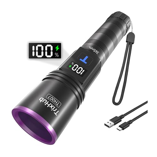 TrixHub 365nm Rechargeable UV Black Light Flashlight 30W with LCD Display – 1 Pack