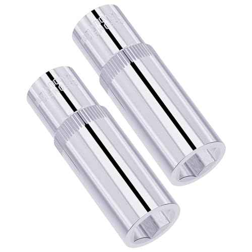 2PCS 12mm Deep Socket, 1/4 Inch Drive, 6-Point, Metric, Heat Treated CR-V Steel Sockets, Full Polishing, 2 Inch Length