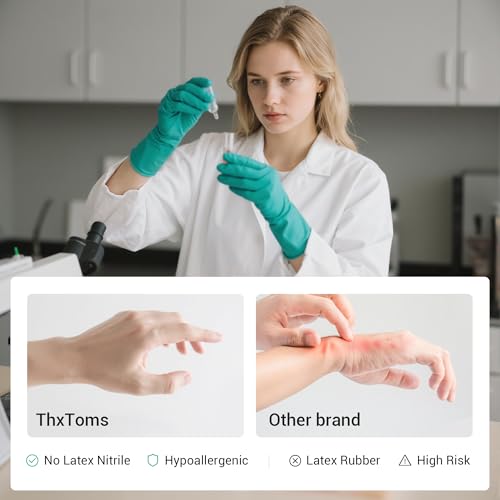 ThxToms 10 Pairs Nitrile Chemical Resistant Gloves, 15mil,13", Reusable Latex Rubber Free Heavy Duty Gloves, Acid Alkali Oil Protection, Industrial Use and Household Cleaning, Non-Slip, Large