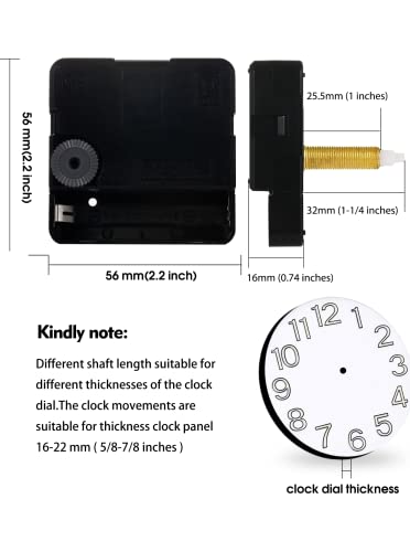 DEEWISH DW-1688 Series Quartz Clock Movement 32mm Shaft, Silent, Battery Operated