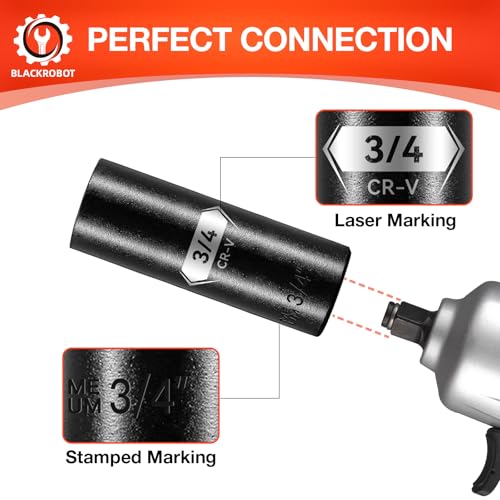 1/2 Inch Drive 6-Point Deep Socket, 3/4 Inch Deep Impact Socket, CR-V Steel