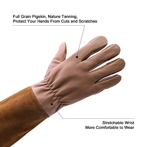 HLDD HANDLANDY Long Gardening Gloves, Pigskin Leather Thorn Proof Rose Pruning Glove for Men & Women, Breathable Work Gloves for Yard Work, Cactus, Bush, Blackberry, Great Gift for Gardener