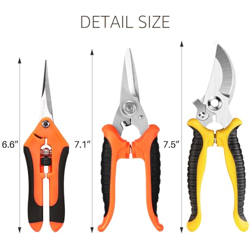 Wevove 3 Pack Garden Pruning Shears with Stainless Steel Blades & Gardening Gloves - Handheld Set for Trimming & pruning