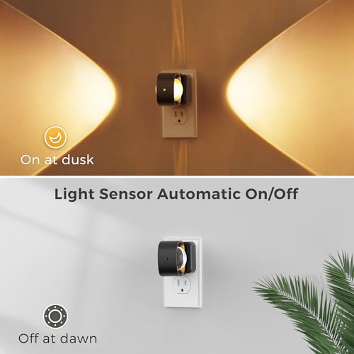 L LOHAS LED Night Light Projector Black / Soft White – Wall Plug-In Sensor Light