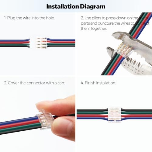 SLLHUT 4-Pin Low Voltage Wire Splice Connectors for 20-24 AWG LED & RV Wiring — 10 Pcs
