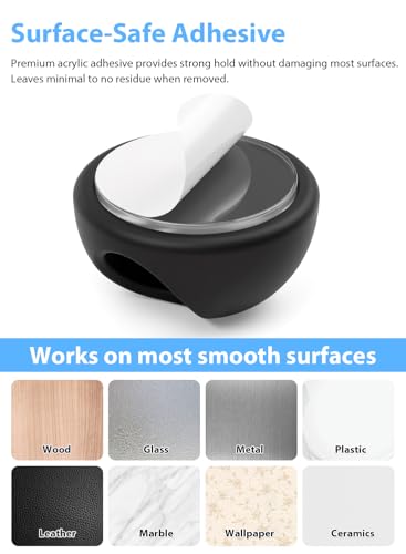 Shintop Small Black Cord Holder Pack of 6 | Self-Adhesive Cable Clips for Nightstand