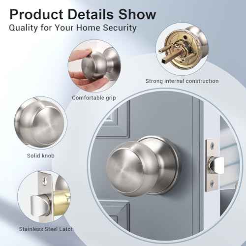 KNOBWELL 6 Pack Passage Door Knob Brushed Nickel,Round Door knob for Hall and Closet Door Knobs, Non-Locking Round Door Handle, Satin Nickel Interior Door Knob, Keyless Stainless Steel Passage Knobs