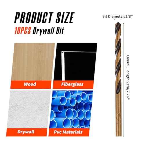 Drywall Cut Out Bit 5/32 | 1/8 inch, HSS M2 high-Speed Steel Drywall Guidepoint Cutting Bits, Drywall Tools Used with Spiral Saw (10, 1/8 inch)