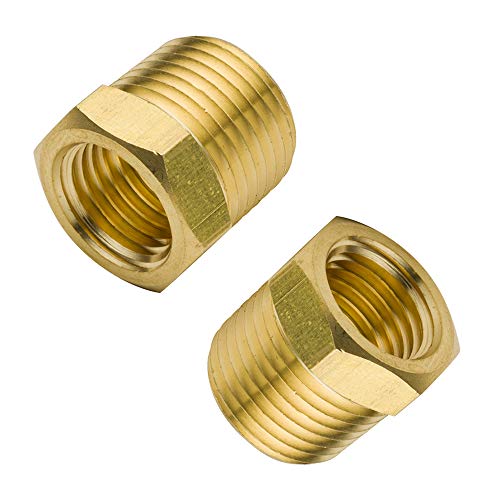 Legines Brass Pipe Fitting Hex Bushing 1/2" NPT Male to 3/8" NPT Female Adapter - Pack of 2