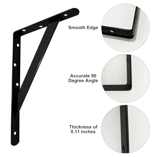 Medach Black Heavy Duty Shelf Brackets 16 x 10 Inch - 2 Pairs