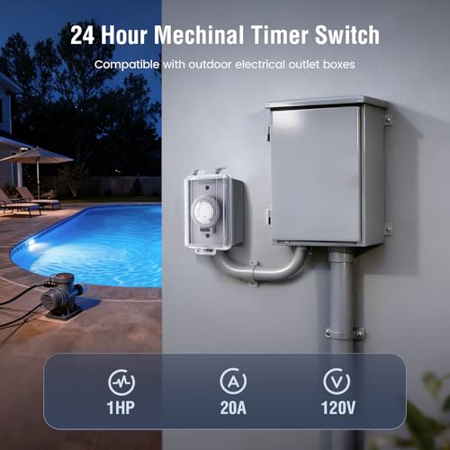 20A Heavy Duty Outdoor Mechanical Timer Switch - 2400W Hardwired Control