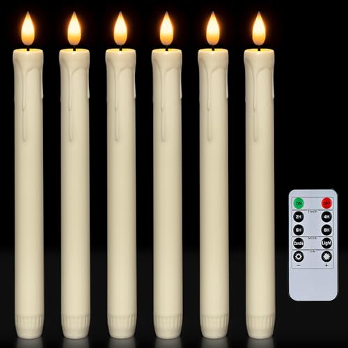 Homemory 6 Pack Ivory Flameless Taper Candles with Remote & Timer, 9.6 Inches
