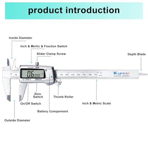 Kynup Digital Caliper 6 Inch, Precise Stainless Steel Measuring Tool