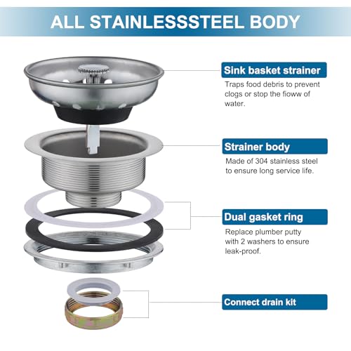 ZM Standard 3-1/2 Inch Kitchen Sink Basket Strainer with Stopper