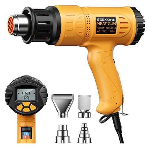 Heat Gun, SEEKONE 1800W Hot Air Gun Kit with Large Digital LCD Display Variable Temperature (122¡ÆF-1112¡ÆF) Memory Settings and 4 Nozzles for Paint Remover/Stripper, Home Improvement/Restoration