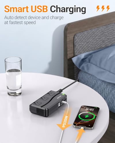 BESTEK Black Travel Voltage Converter 220V to 110V 250W with USB & Worldwide Plug