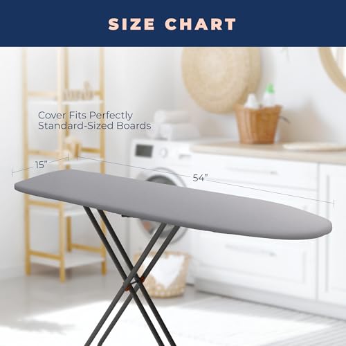 Happhom 15x54 Inch Ironing Board Cover and Pad Extra Thick 4-Layer, Gray (Heat, Scorch & Stain Resistant)