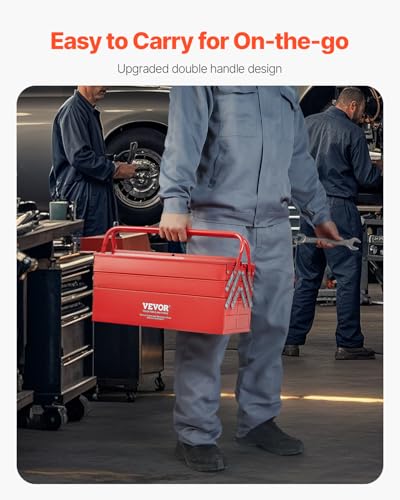 VEVOR 18-Inch 3-Tier 5-Tray Metal Tool Box with Dual Handles, Red