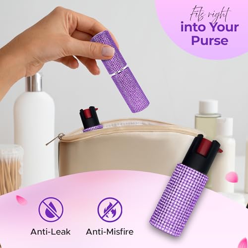 FURY Gem Stone Pepper Spray Lipstick Stun Gun Combo - Stylish Multi-Color, 12ft Range, UV Dye Identifier, Flashlight, Rechargeable, Self-Defense Kit, Personal Safety, Rhinestone casing