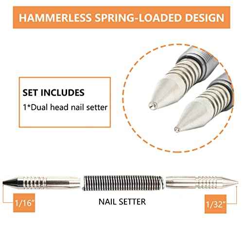 Dual Head Nail Setter, Hammerless 1/32¡È& 1/16¡È Spring Nail Set, 3500 PSI Striking Force Counter Punch