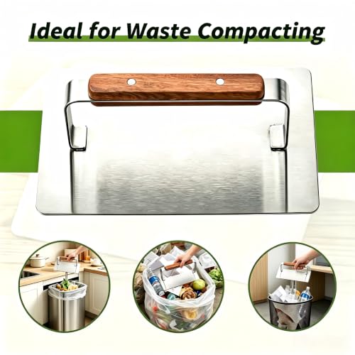 Stainless Steel Trash Compactor Tool with Wooden Handle for Kitchen Waste