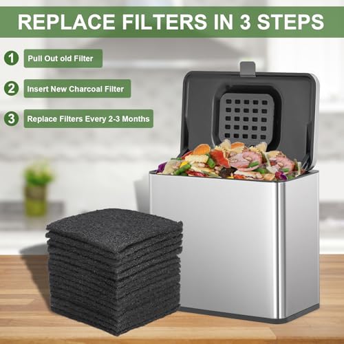 Pocurhi 15 Pack Activated Charcoal Trash & Compost Bin Odor Filter Refills 3.9 x 3.9 in