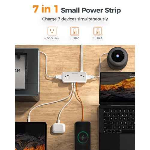 TESSAN Flat Plug Extension Cord 5 FT, Surge Protector Power Strip with 4 AC Outlets 1 USB C and 2 USB A Ports, 900 Joules Protection, Multiple Wall Outlet Extender Suitable for Home Office Dorm