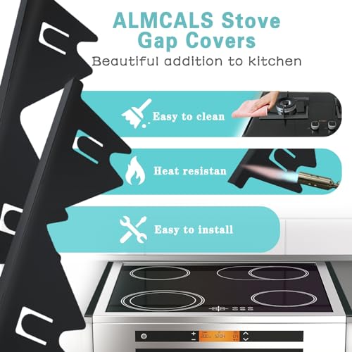 Black Stainless Steel Stove Gap Cover 2 Pack, Adjustable Retractable Range Guard