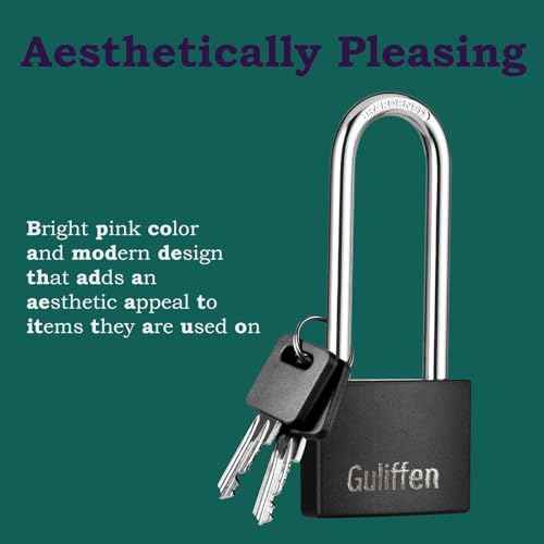 2 Pack Covered Aluminum Padlocks with Key, Black Locker Lock with Long Shackle for Gates, Fences, Toolboxes,