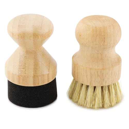 Cutting Board Oil Wax Applicator and Scrub Brush Set- Natural Bamboo with Sisal Fiber and Sponge for Mineral Oil Board, Wooden Worktops, Butcher Blocks, Utensil Care(as Shown,Size:2pcs)